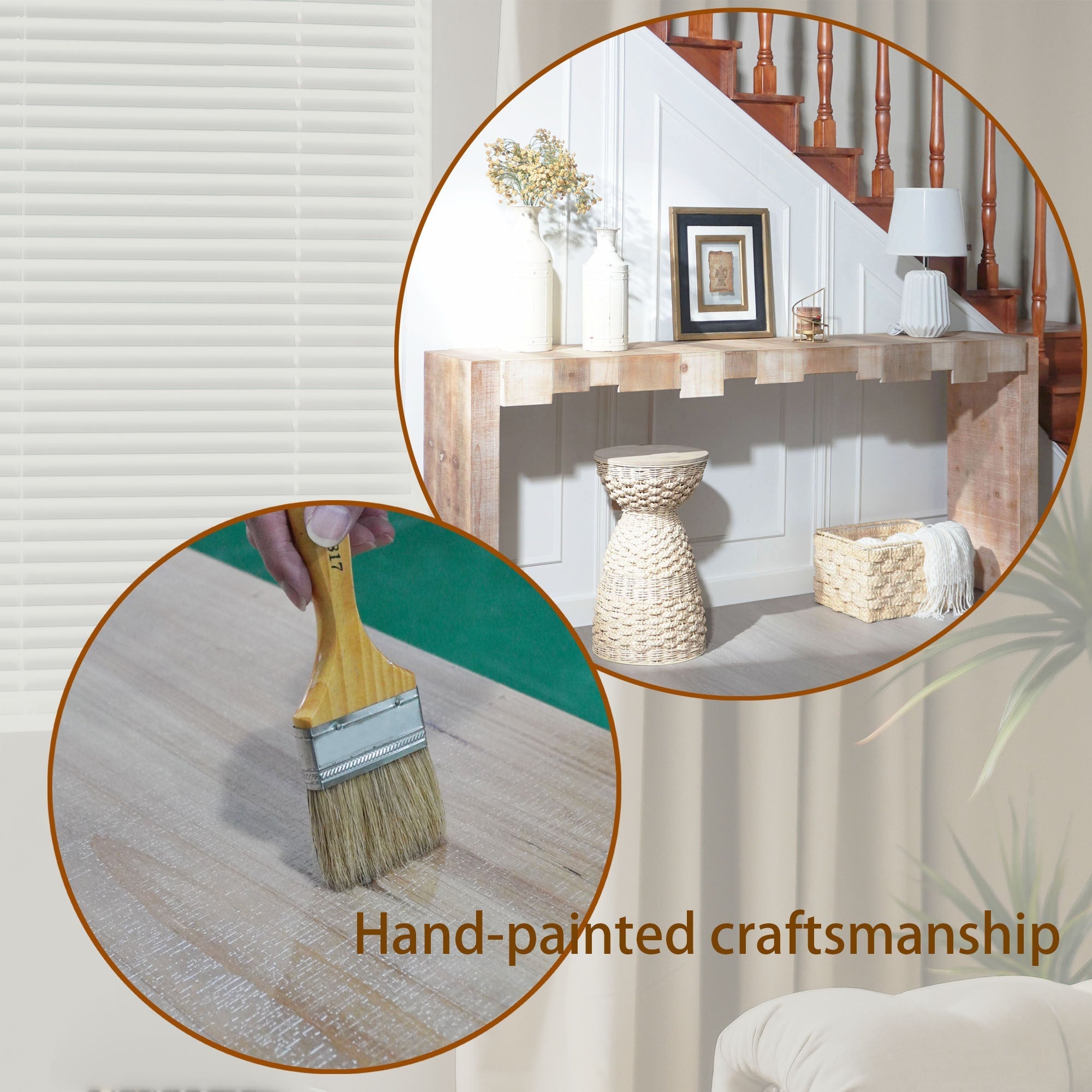 Modern Rustic Console Table, 71' Entryway Table with Sculpted Block Design, Narrow Sofa Table for Hallway, Living Room, Foyer