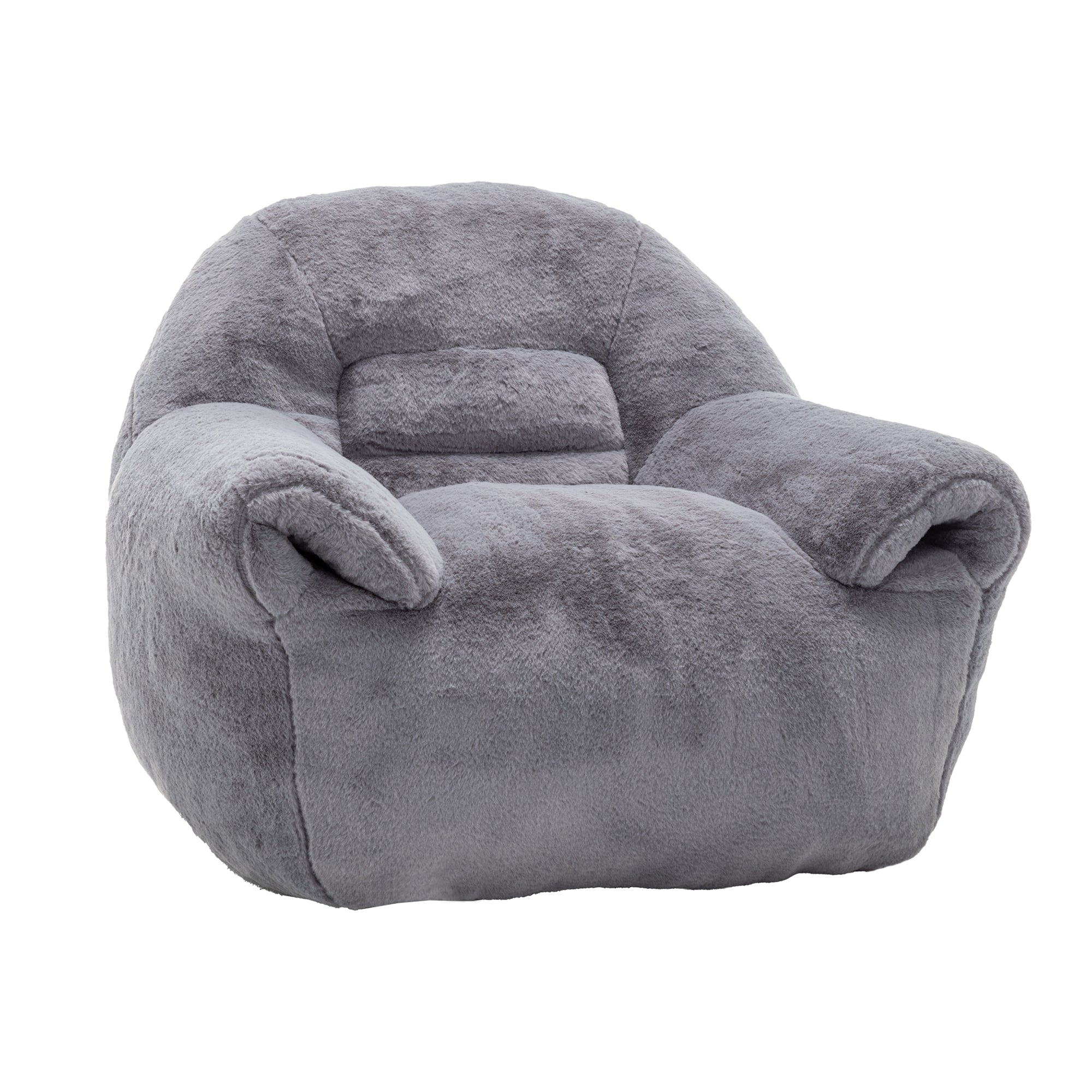 Grey Faux Fur Bean Bag Chair with Back Support for Adults & Kids