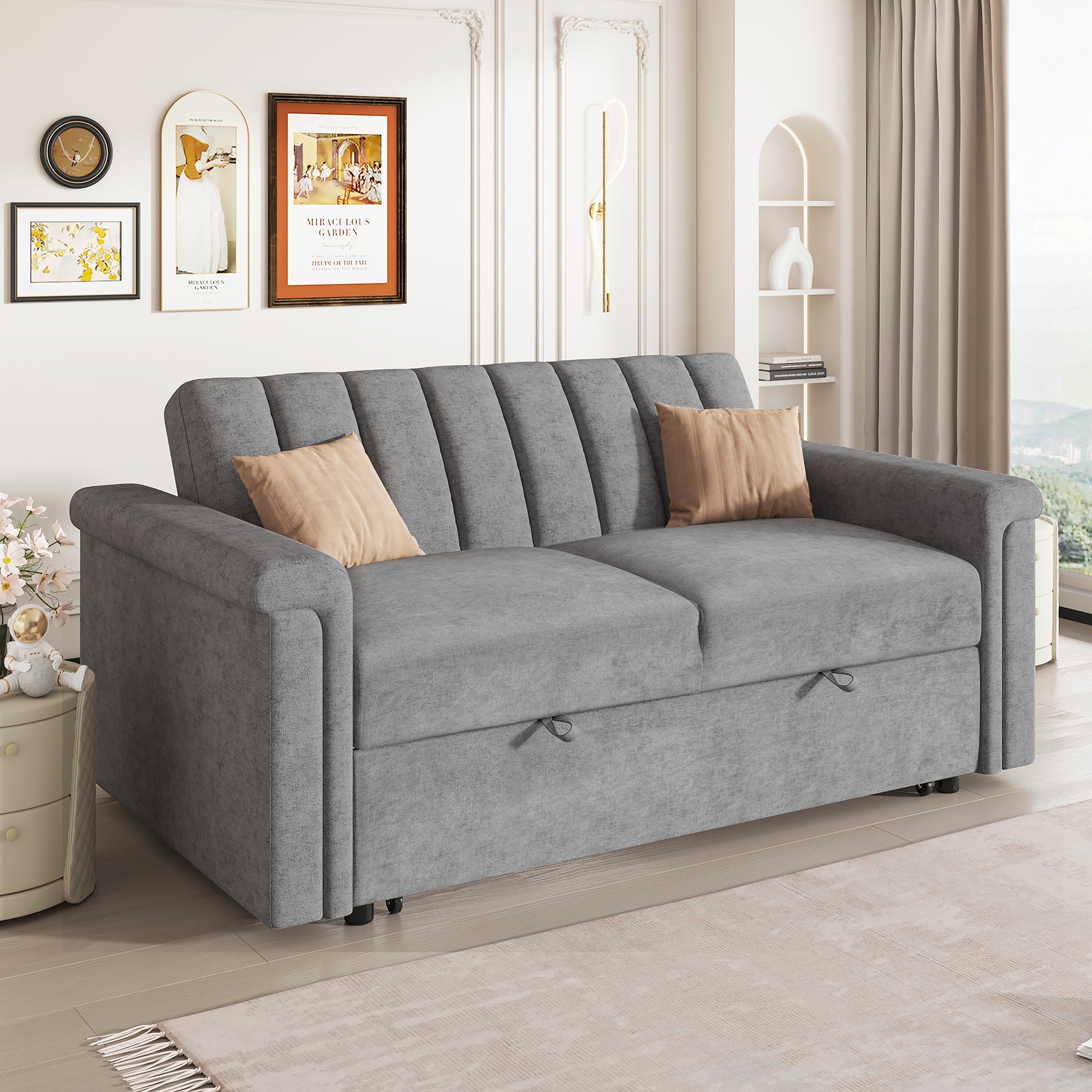 Convertible Soft Cushion Sofa Pull-Out Bed for Two