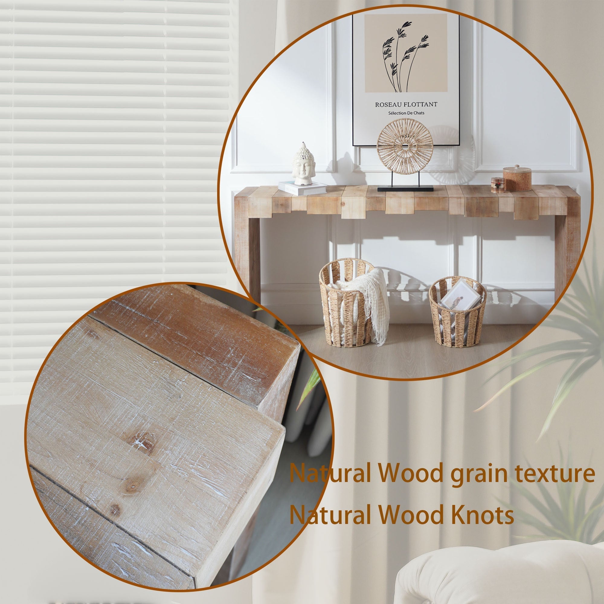 Modern Rustic Console Table, 71' Entryway Table with Sculpted Block Design, Narrow Sofa Table for Hallway, Living Room, Foyer
