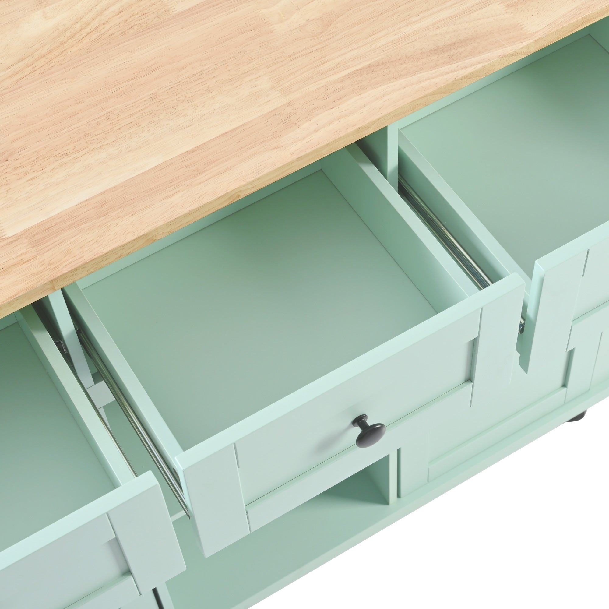 Mint Green Kitchen Trolley with Cabinet and 3 Dining Drawers