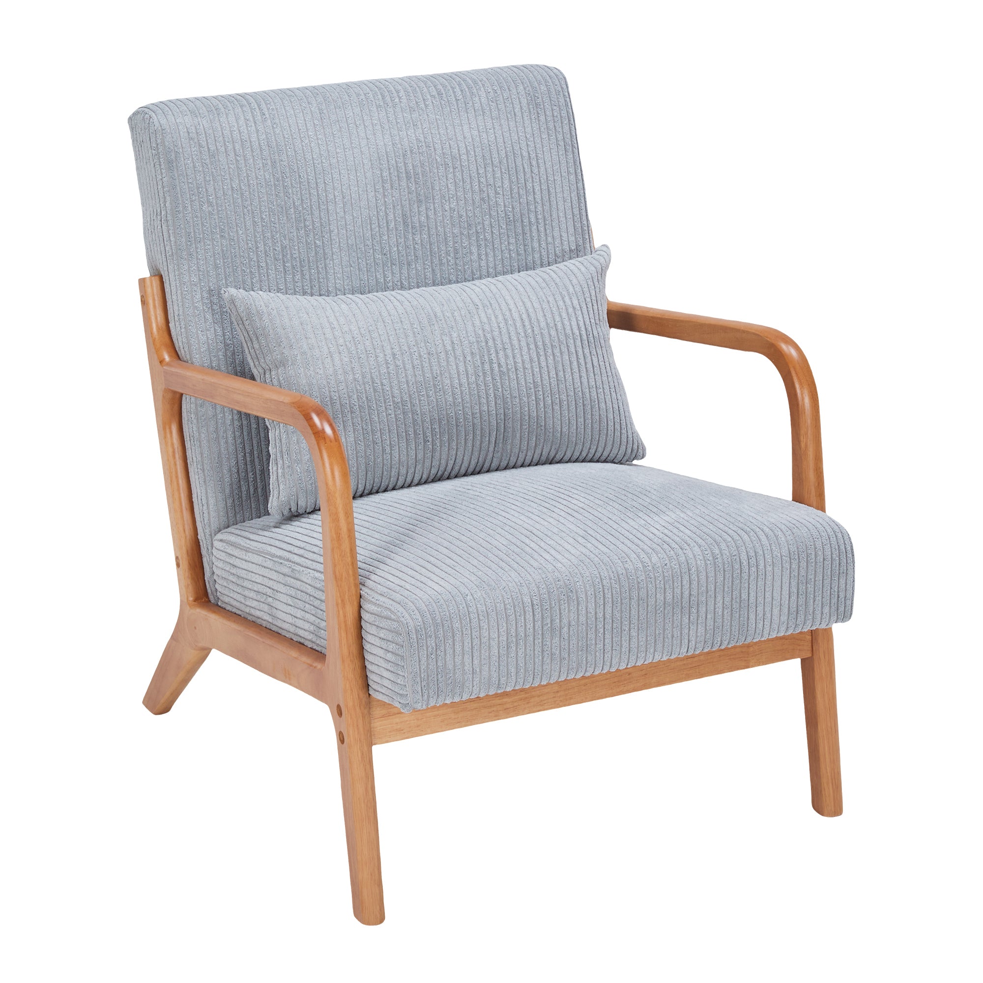 Mid-Century Modern Upholstered Arm Accent Chair with Pillow – Antique Dark Grey