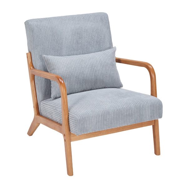 Mid-Century Modern Upholstered Arm Accent Chair with Pillow – Antique Dark Grey