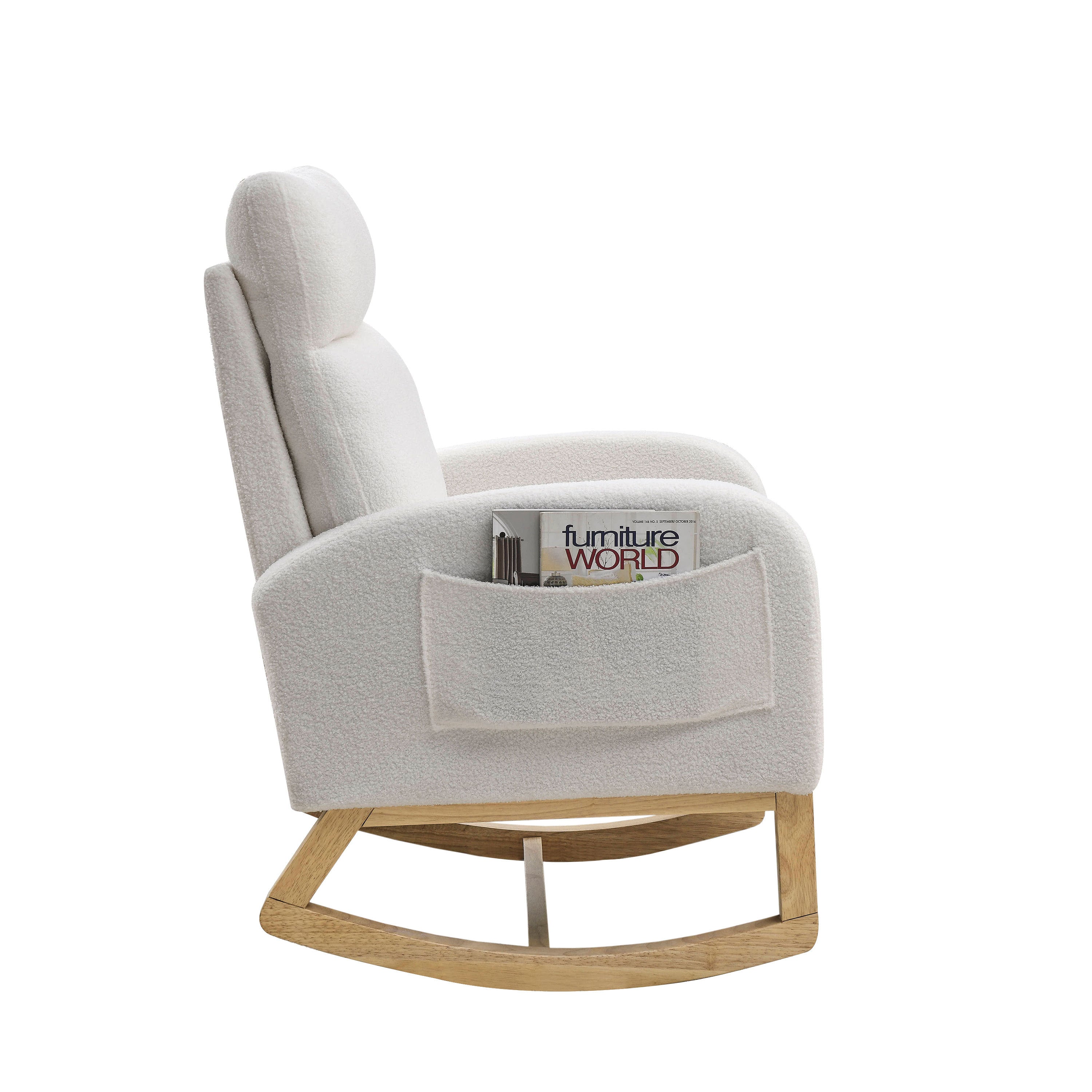 27.6" Modern High Back Teddy White Rocking Lounge Chair with Pockets