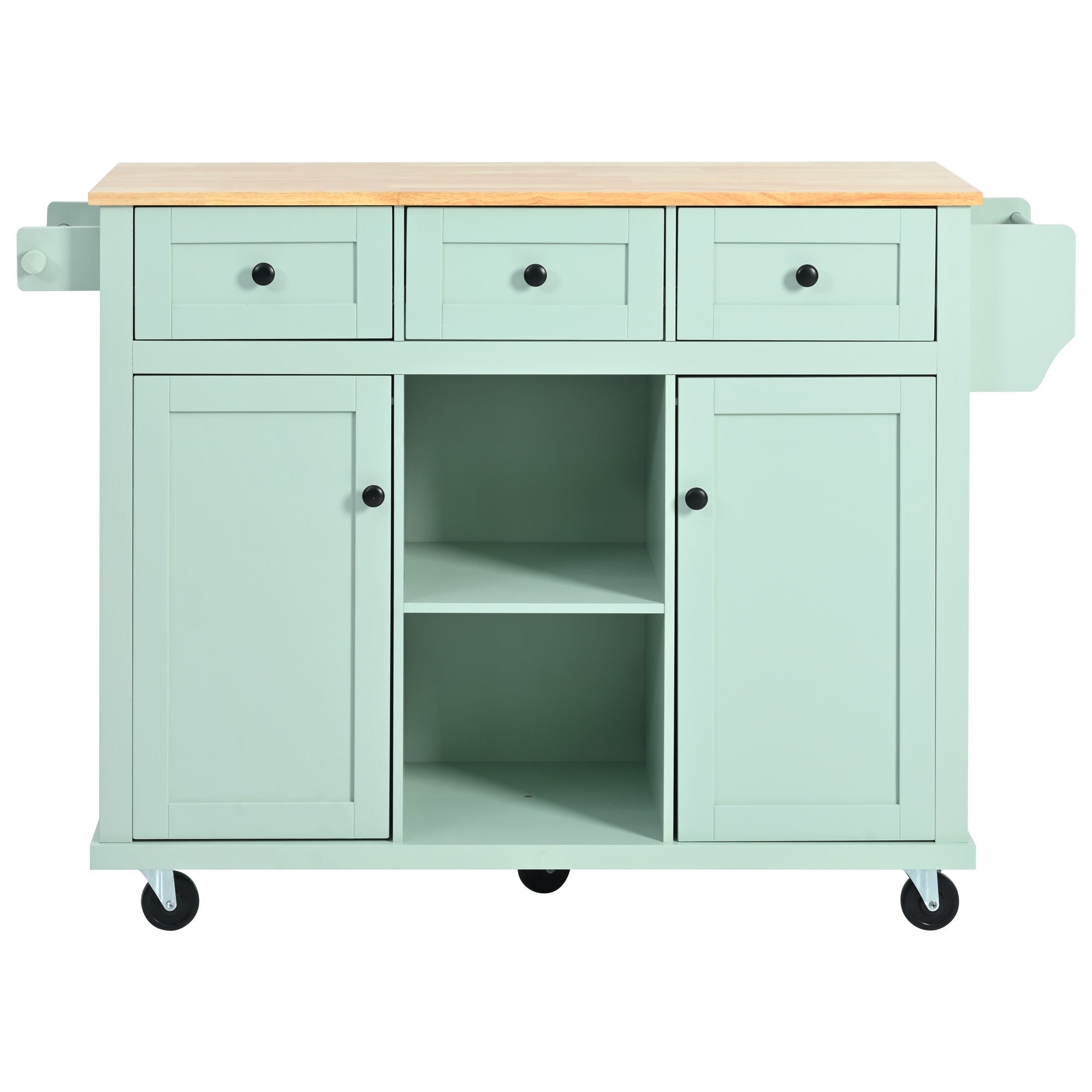 Mint Green Kitchen Trolley with Cabinet and 3 Dining Drawers