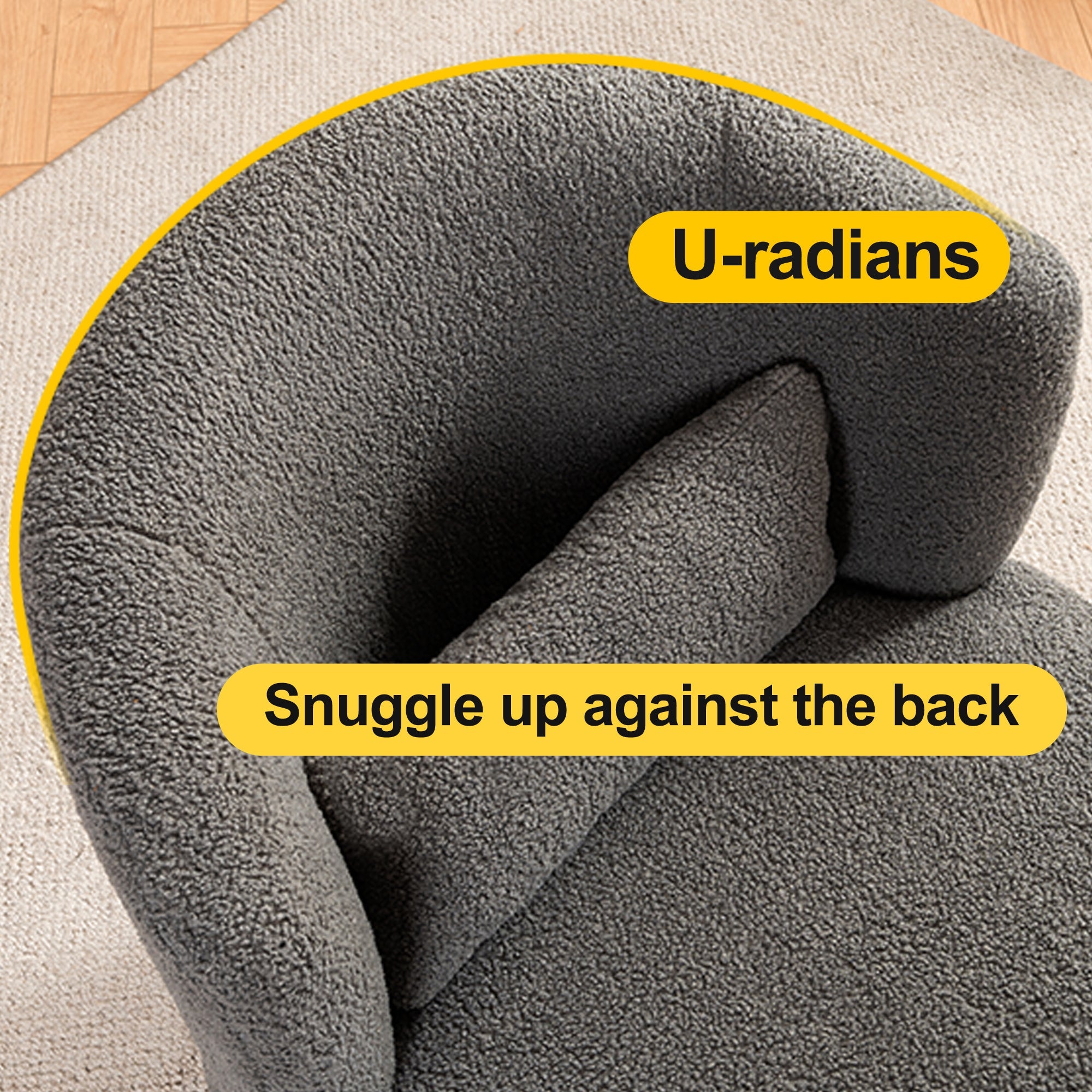 Grey Plush Swivel Accent Chair with 360° Metal Base