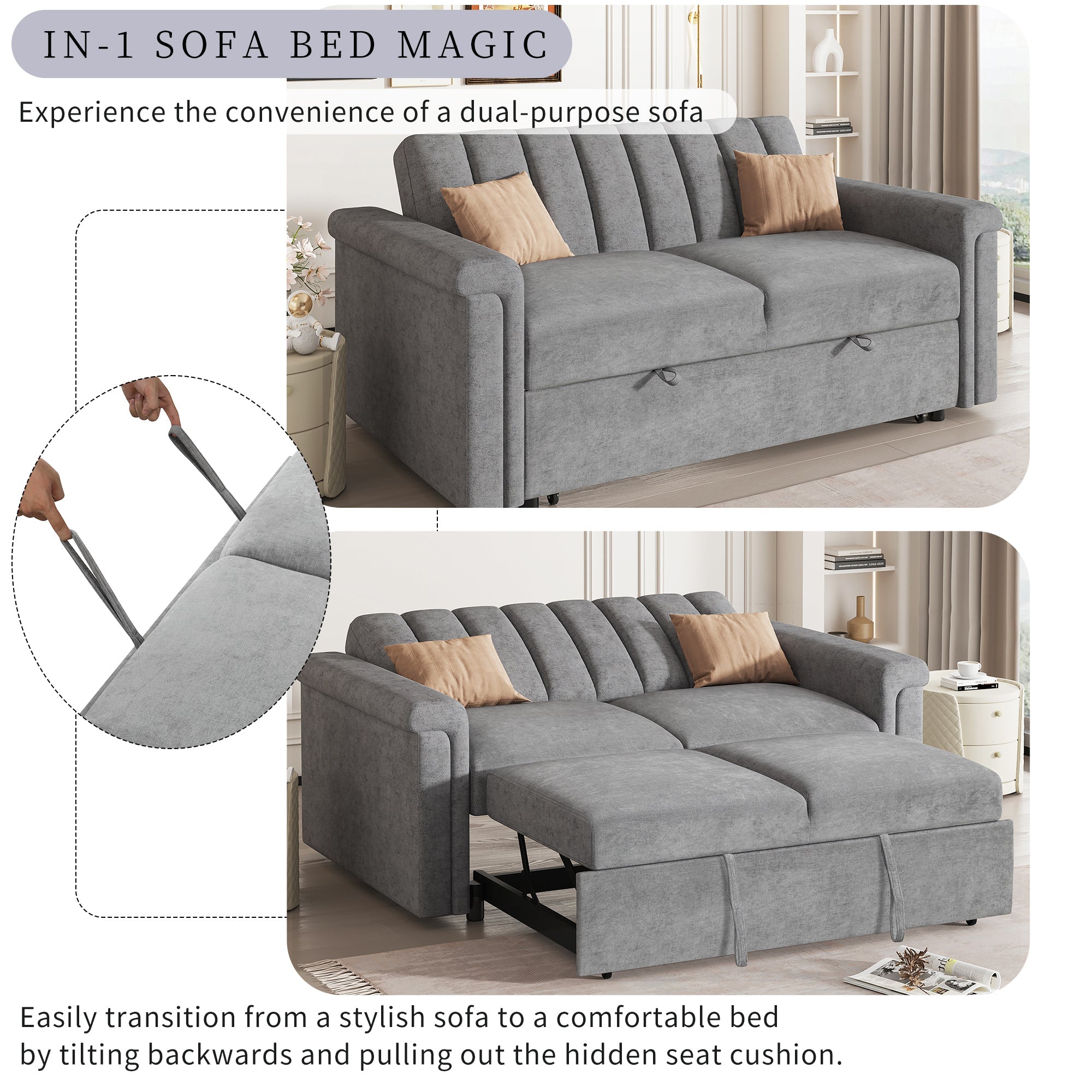 Convertible Soft Cushion Sofa Pull-Out Bed for Two