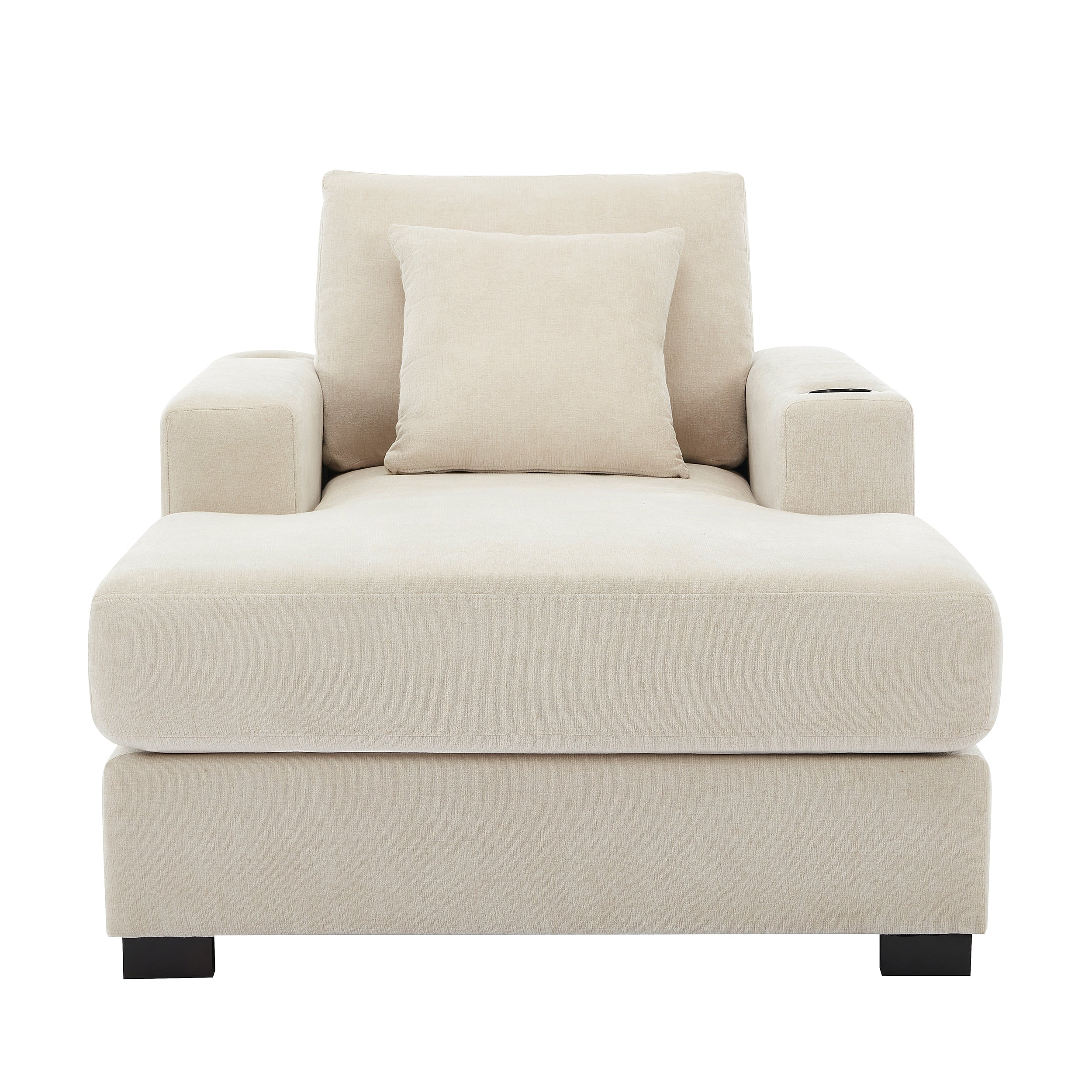 39.7" Oversized Chenille Chaise Lounger Sofa with Pillows & Cup Holders