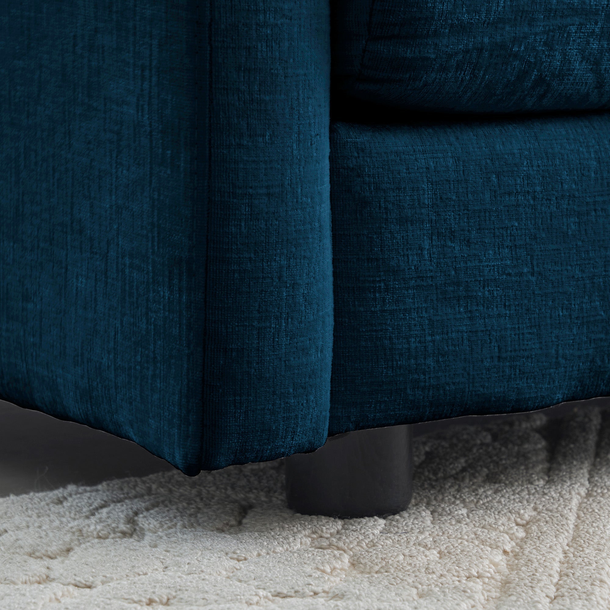 Blue L-Shaped Chenille 2-Seater Sofa with Ottoman and Foot Pedal