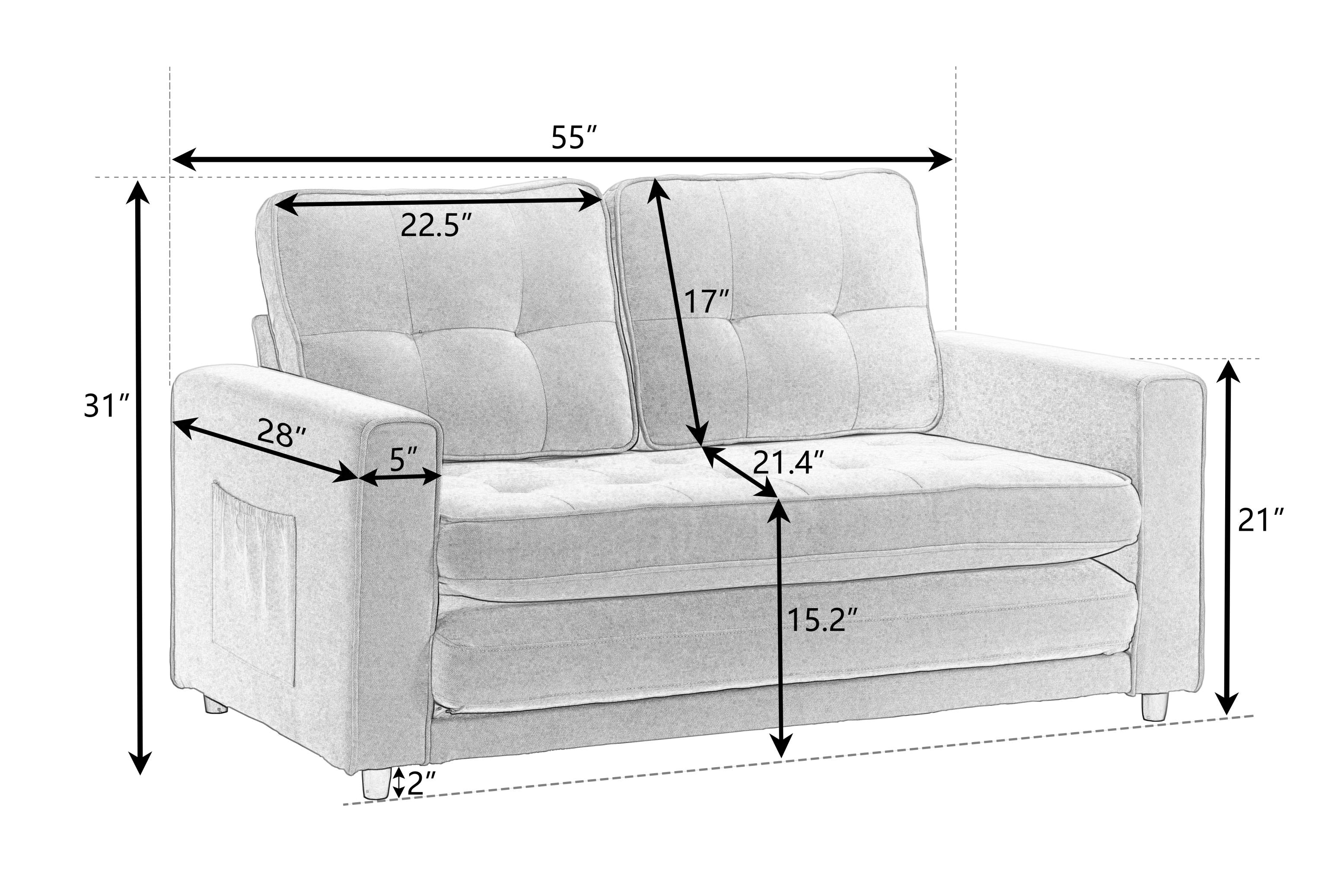 3-Fold Convertible Futon Sofa Bed Space-Saving Loveseat