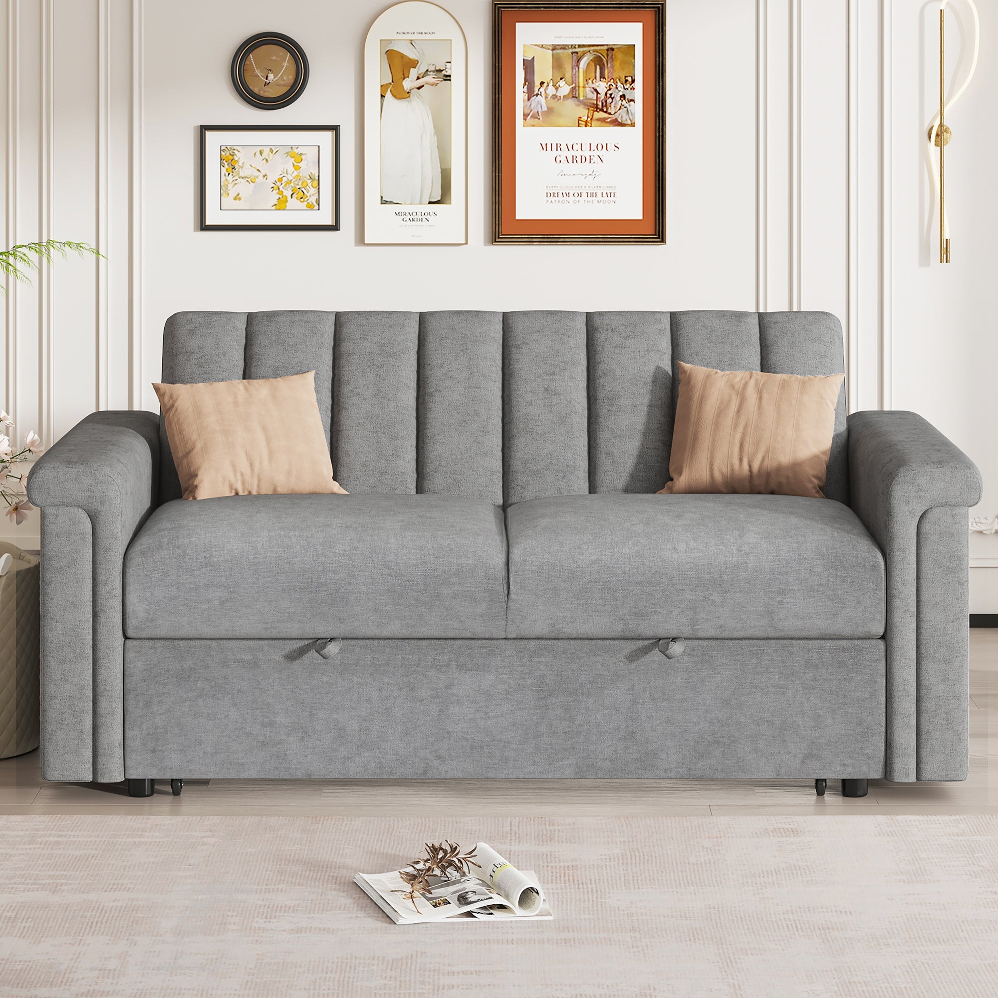 Convertible Soft Cushion Sofa Pull-Out Bed for Two