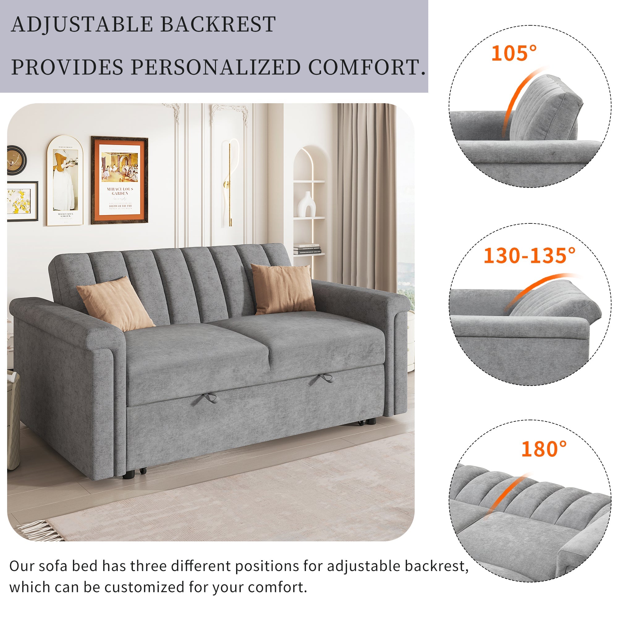Convertible Soft Cushion Sofa Pull-Out Bed for Two