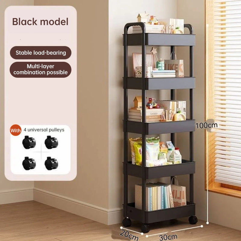White Rolling Storage Cart with Open Shelves for Kitchen Bedroom