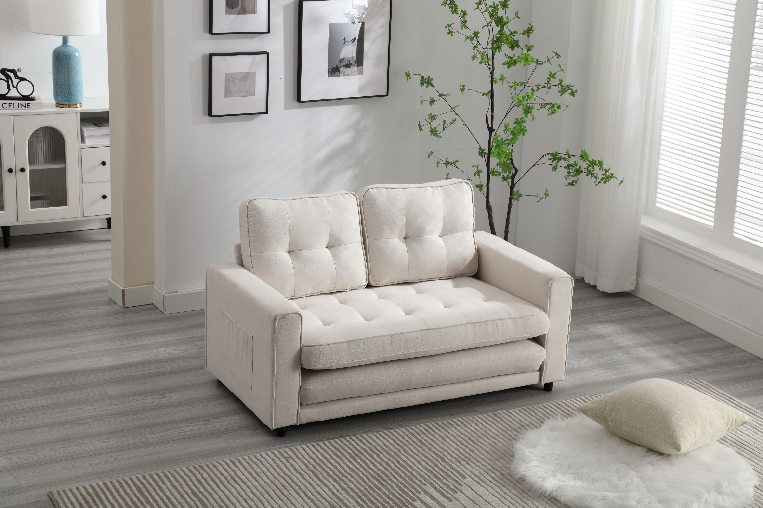 3-Fold Convertible Futon Sofa Bed Space-Saving Loveseat