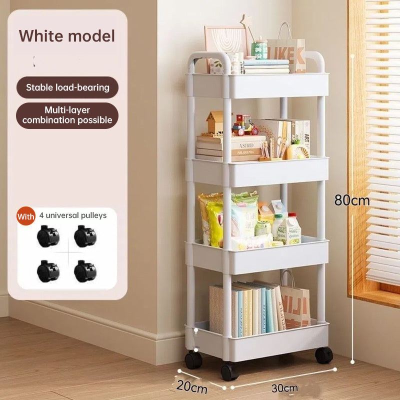 White Rolling Storage Cart with Open Shelves for Kitchen Bedroom