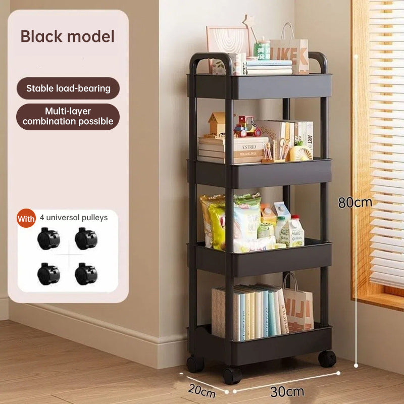 White Rolling Storage Cart with Open Shelves for Kitchen Bedroom