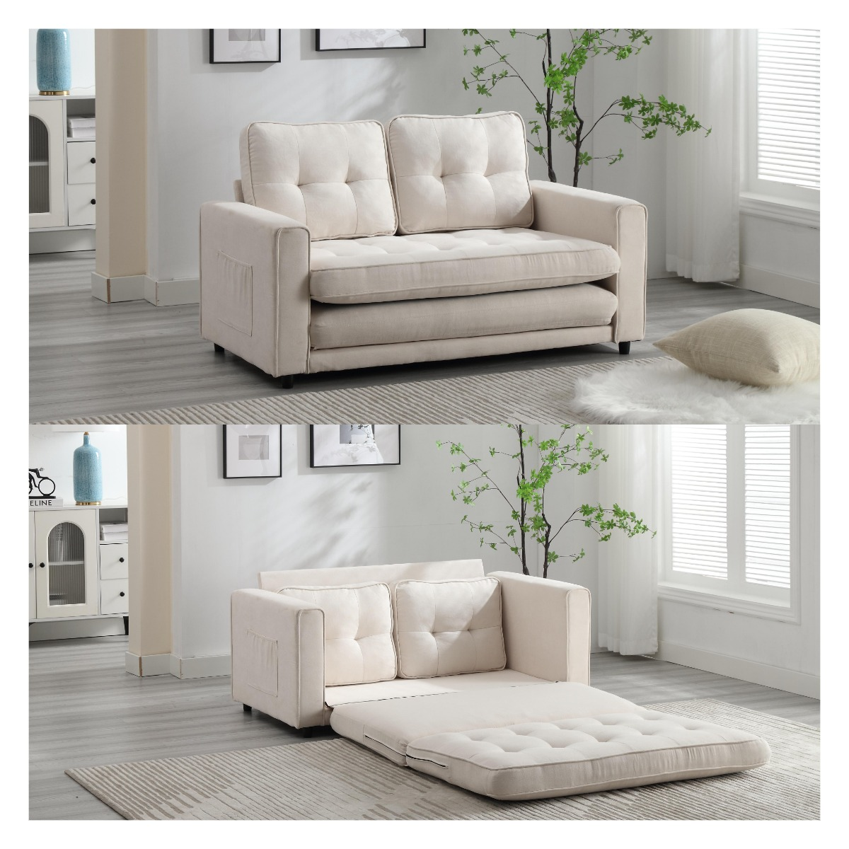 3-Fold Convertible Futon Sofa Bed Space-Saving Loveseat