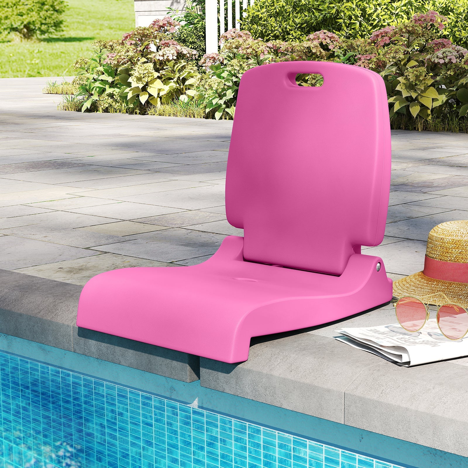 Foldable Outdoor Pool Chair with Handle and Back Support-Pink