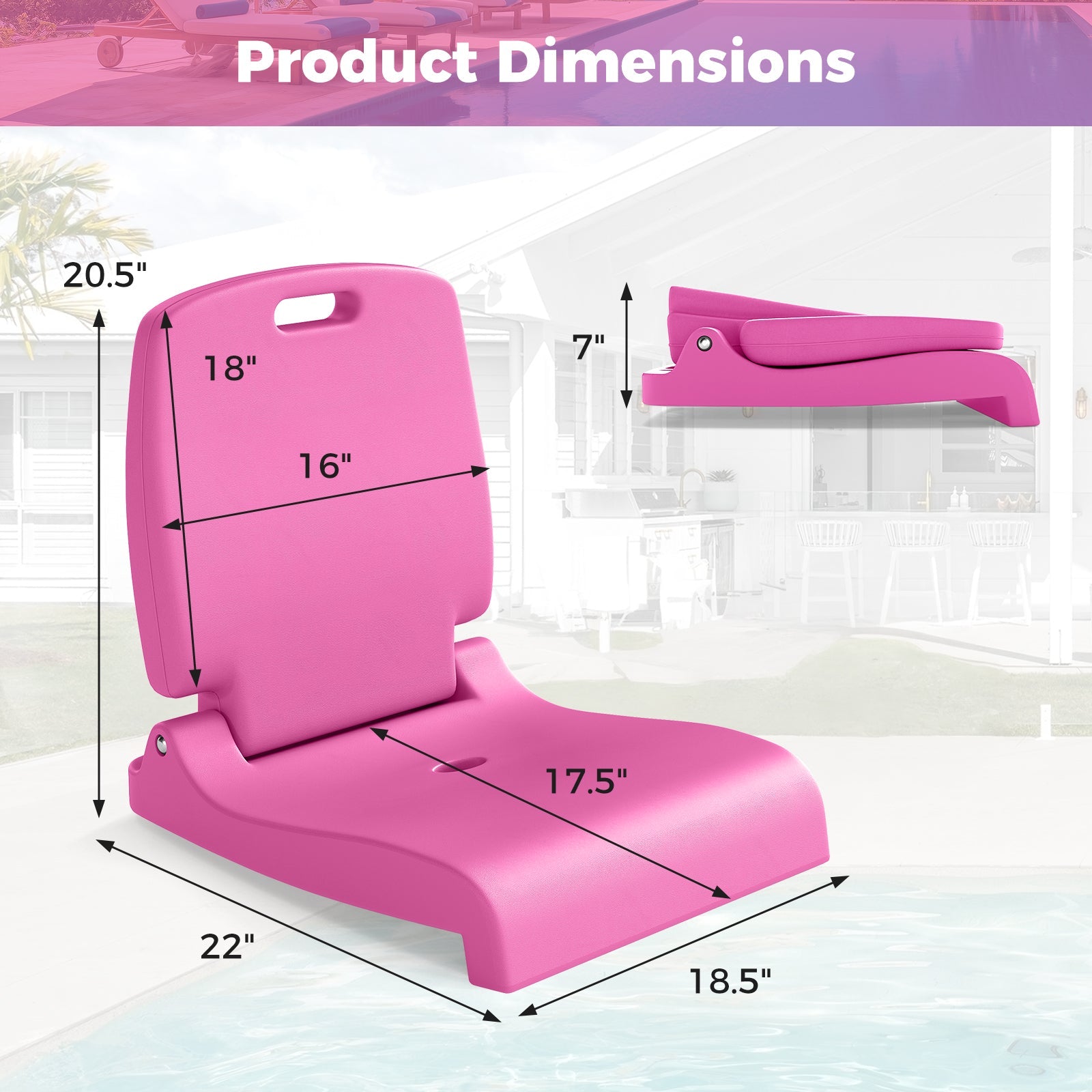 Foldable Outdoor Pool Chair with Handle and Back Support-Pink