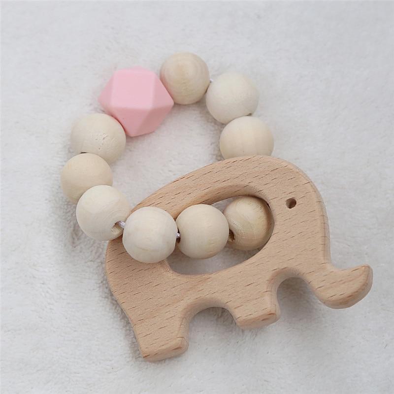 Modern Baby Silicone & Wood Nursing Bracelet Teether Rattle Toy