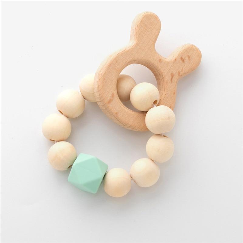Modern Baby Silicone & Wood Nursing Bracelet Teether Rattle Toy