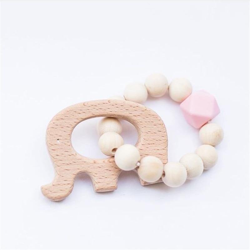 Modern Baby Silicone & Wood Nursing Bracelet Teether Rattle Toy