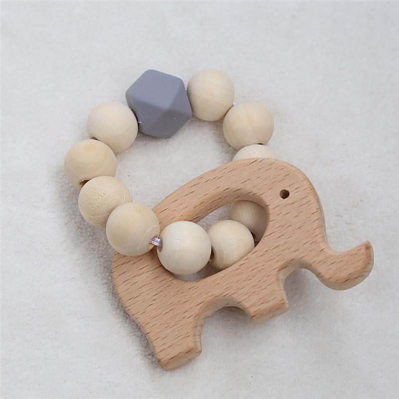 Modern Baby Silicone & Wood Nursing Bracelet Teether Rattle Toy