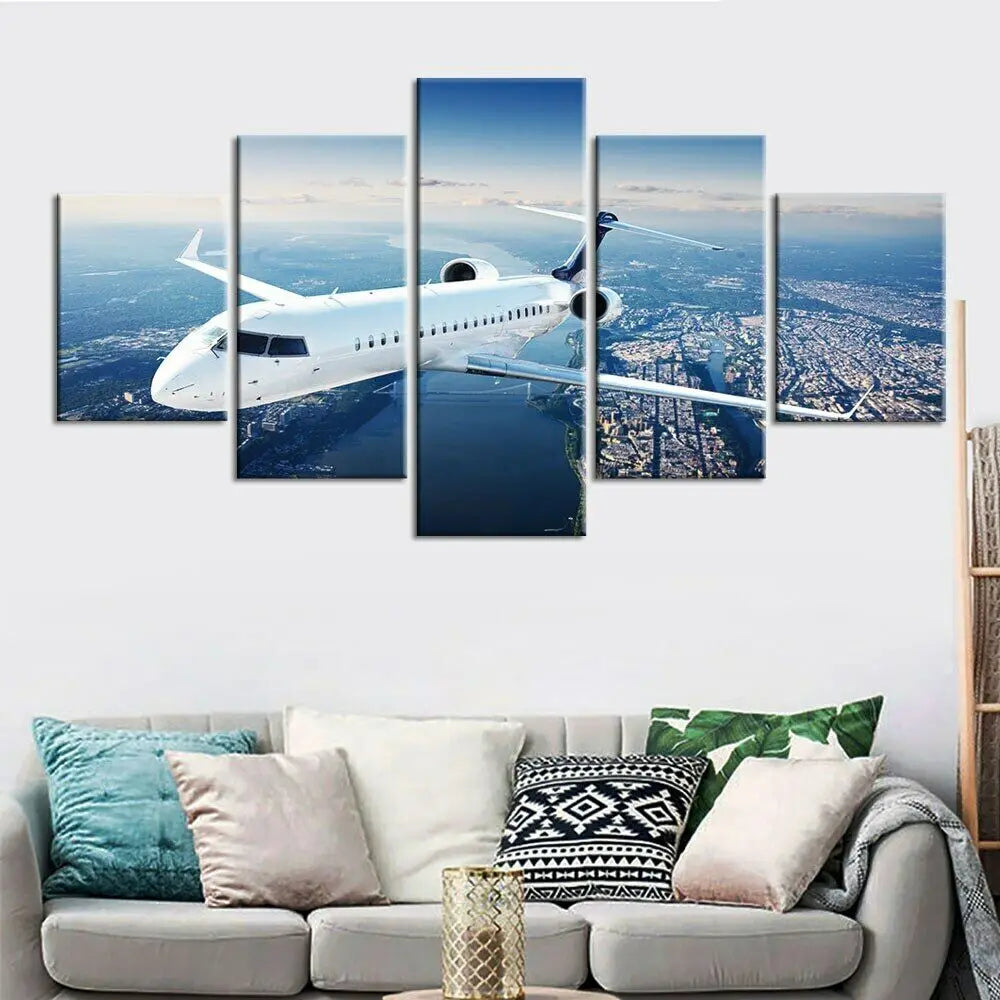 Sky Airplane 5-Panel Modular Canvas Wall Art HD Prints