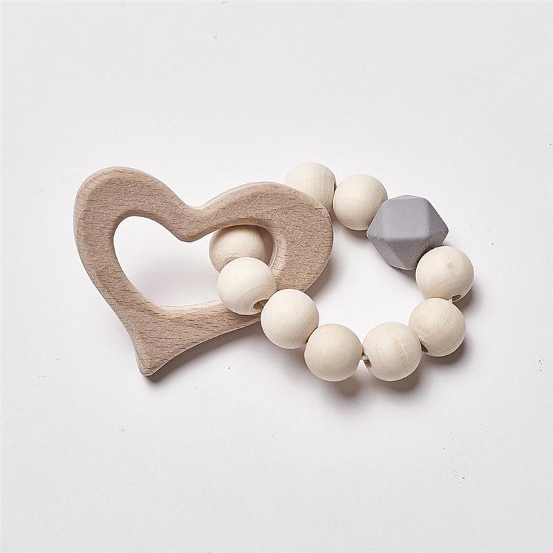 Modern Baby Silicone & Wood Nursing Bracelet Teether Rattle Toy