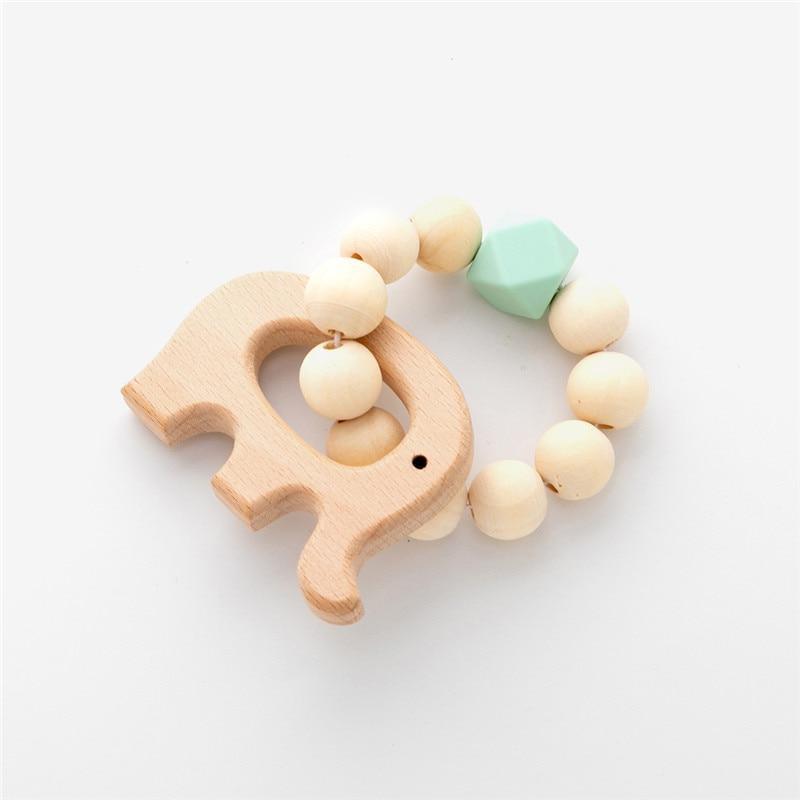 Modern Baby Silicone & Wood Nursing Bracelet Teether Rattle Toy