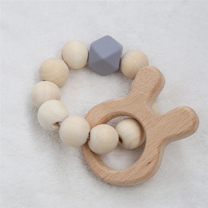 Modern Baby Silicone & Wood Nursing Bracelet Teether Rattle Toy