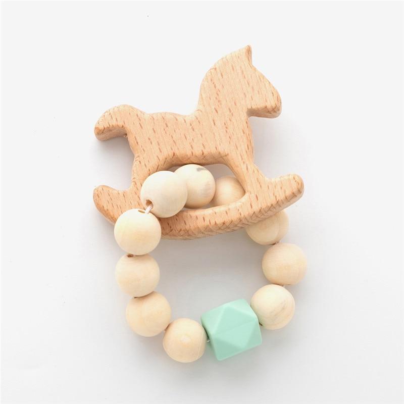Modern Baby Silicone & Wood Nursing Bracelet Teether Rattle Toy