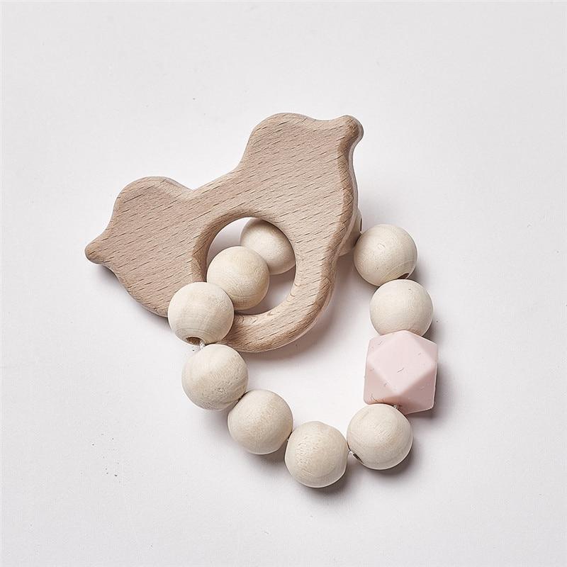 Modern Baby Silicone & Wood Nursing Bracelet Teether Rattle Toy
