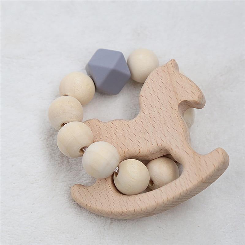 Modern Baby Silicone & Wood Nursing Bracelet Teether Rattle Toy