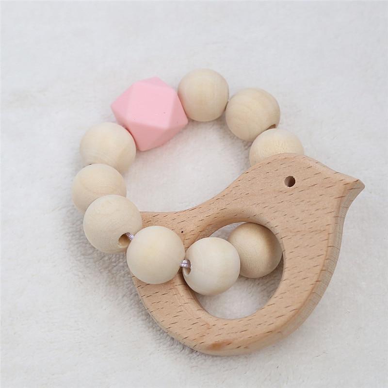 Modern Baby Silicone & Wood Nursing Bracelet Teether Rattle Toy
