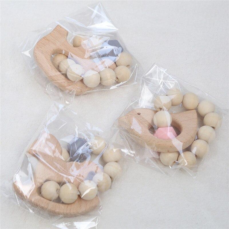 Modern Baby Silicone & Wood Nursing Bracelet Teether Rattle Toy