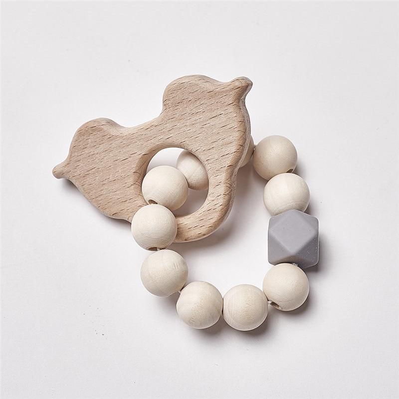 Modern Baby Silicone & Wood Nursing Bracelet Teether Rattle Toy