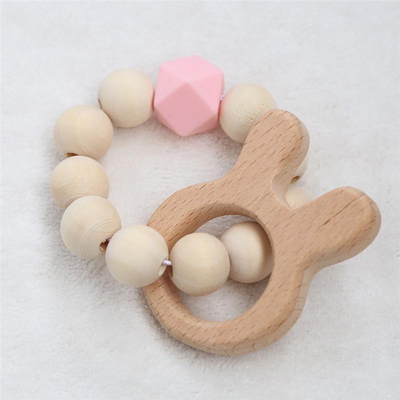 Modern Baby Silicone & Wood Nursing Bracelet Teether Rattle Toy