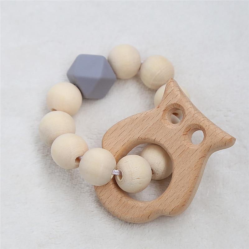 Modern Baby Silicone & Wood Nursing Bracelet Teether Rattle Toy