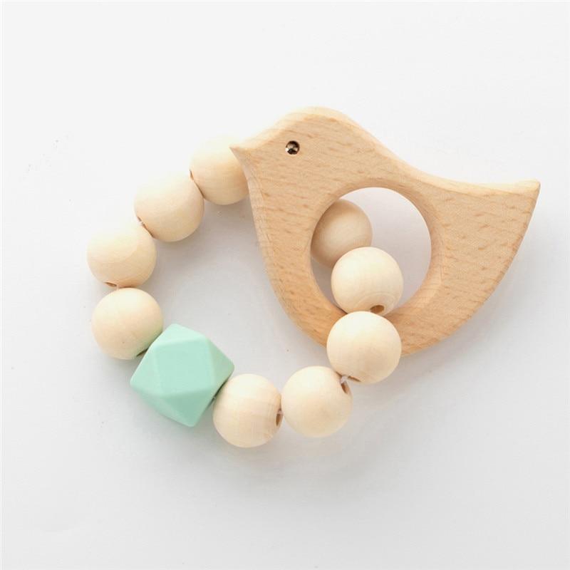 Modern Baby Silicone & Wood Nursing Bracelet Teether Rattle Toy