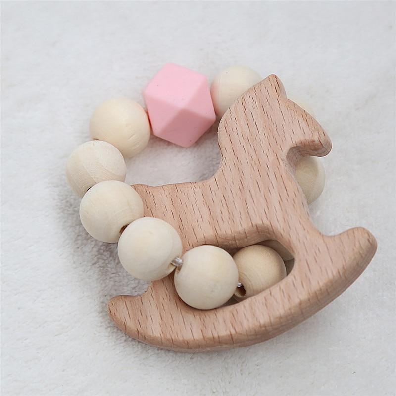 Modern Baby Silicone & Wood Nursing Bracelet Teether Rattle Toy