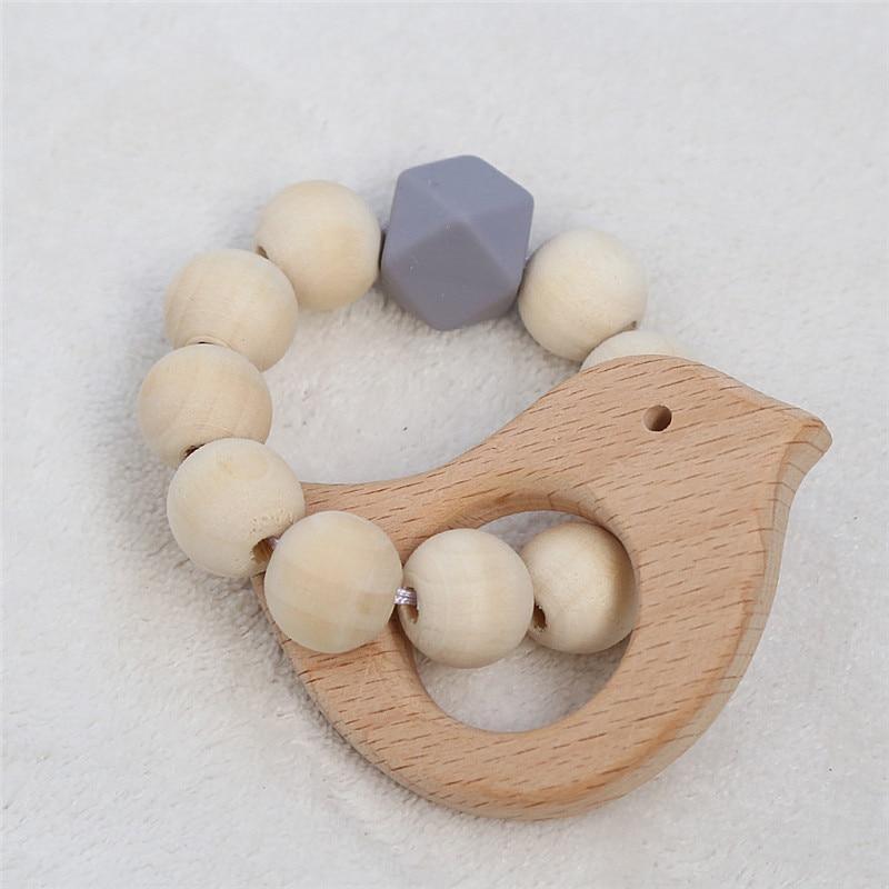 Modern Baby Silicone & Wood Nursing Bracelet Teether Rattle Toy