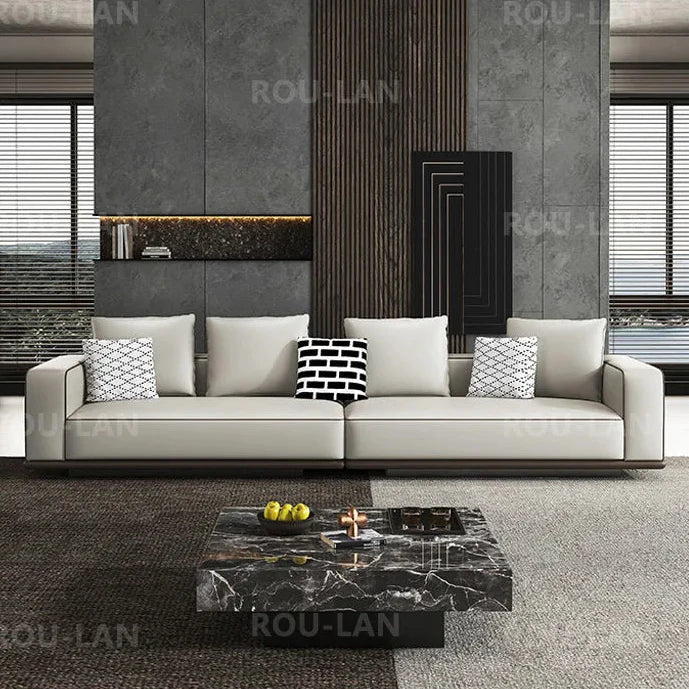 Rou-Lan Tofu Block Leather Corner Sofa Minimalist Cowhide