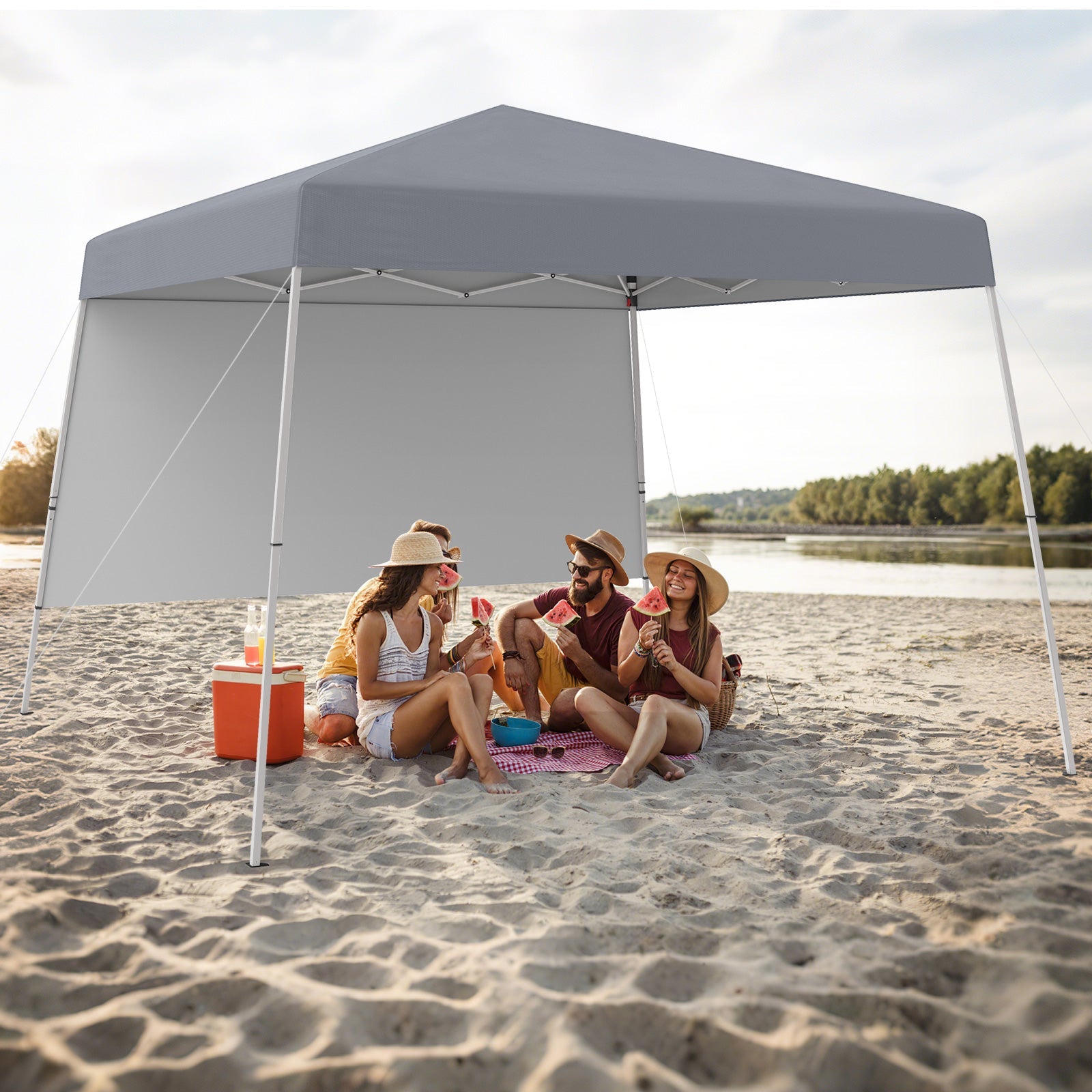 8 X 8 Feet Pop up Canopy Tent with 1 Sidewall and Portable Backpack-Gray