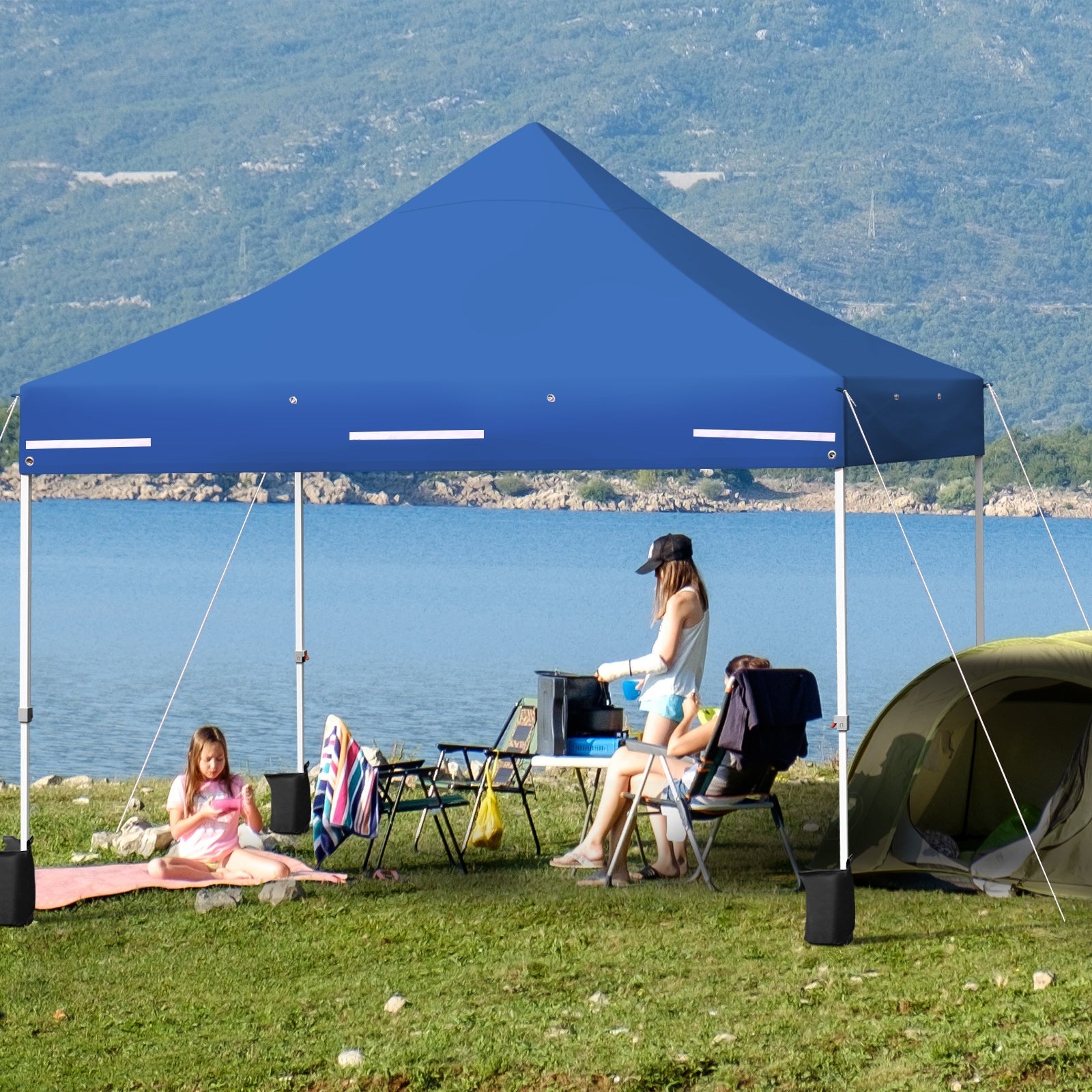 10×10 Ft Pop-Up Gazebo with 5 Removable Sidewalls & Awning – Blue