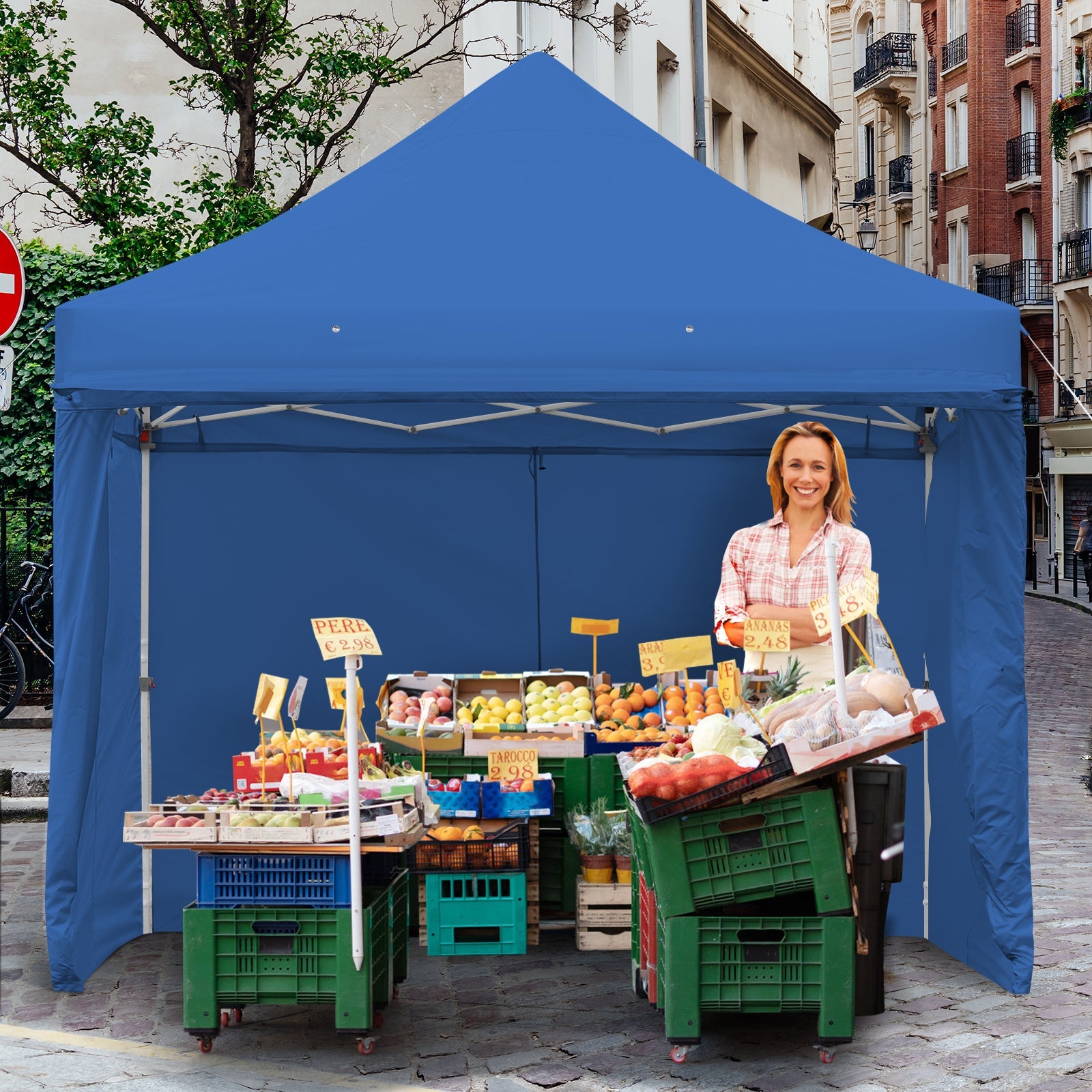 10×10 Ft Pop-Up Gazebo with 5 Removable Sidewalls & Awning – Blue
