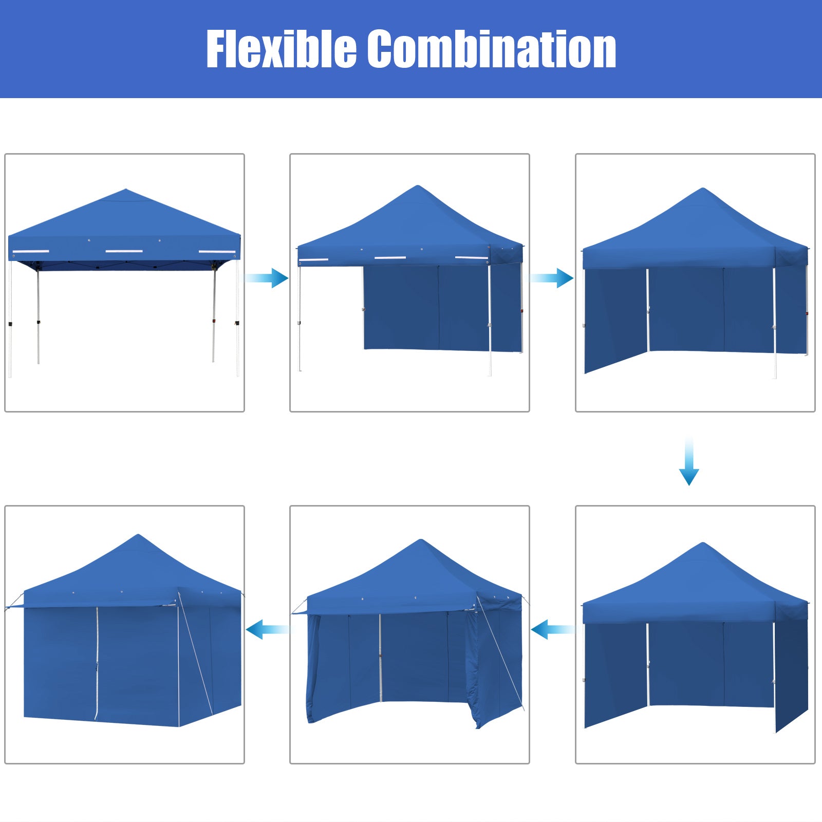 10×10 Ft Pop-Up Gazebo with 5 Removable Sidewalls & Awning – Blue