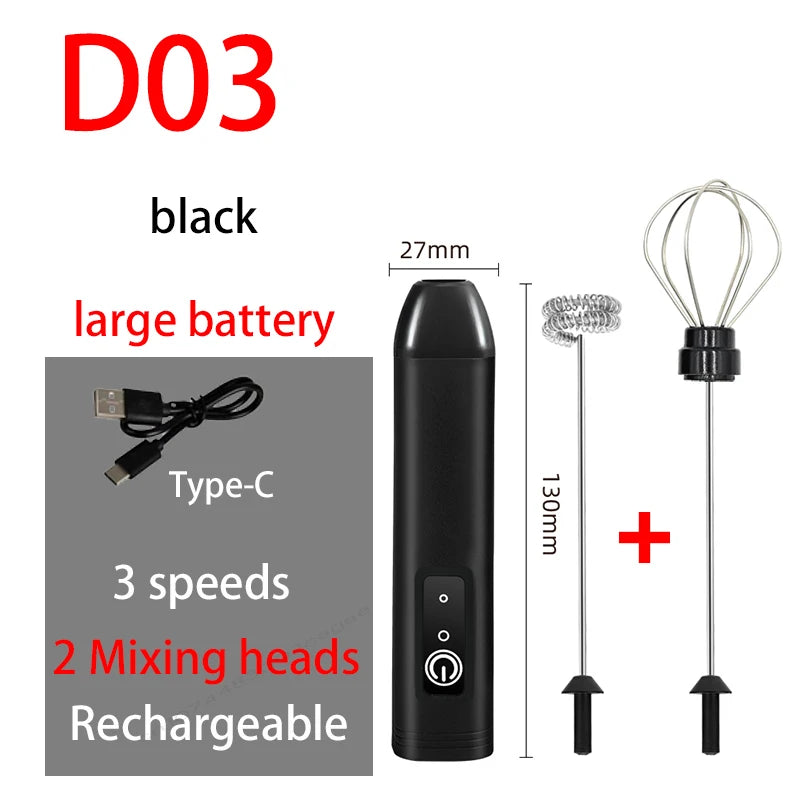 Electric Milk Frother & Egg Beater – USB Type-C Rechargeable 3-Speed Mini Handheld Foam Maker Coffee Whisk for Latte, Cappuccino & Cooking