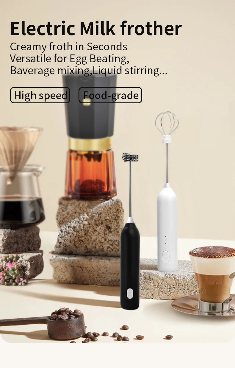 Electric Milk Frother & Egg Beater – USB Type-C Rechargeable 3-Speed Mini Handheld Foam Maker Coffee Whisk for Latte, Cappuccino & Cooking