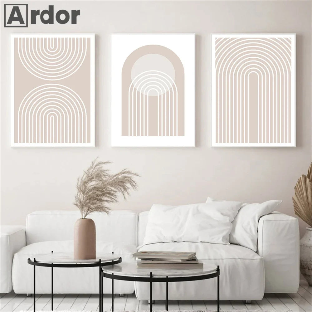 Pink Rainbow Geometric Abstract Canvas Wall Art for Living Room